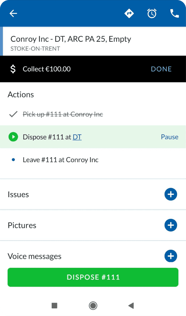 CleverWaste Driver application screenshot