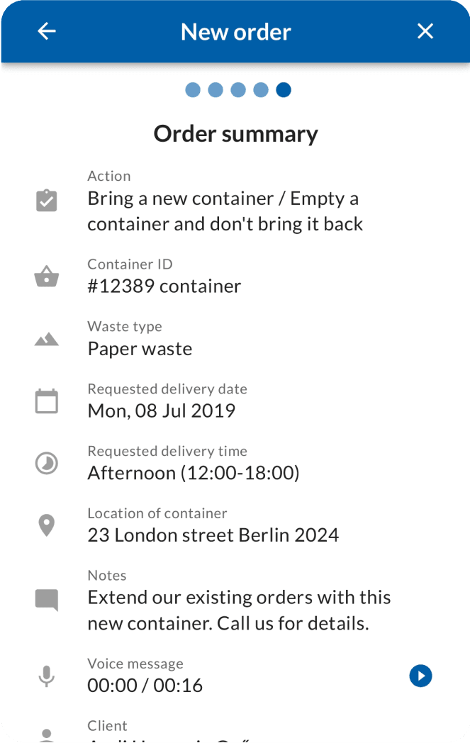 CleverWaste Customer application screenshot